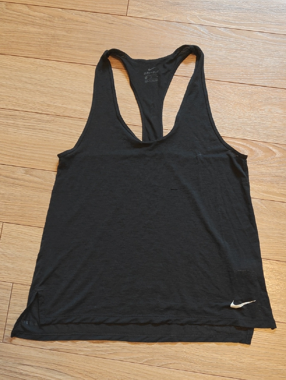 Nike Dri Fit Black Racerback Tank with White Swoosh Logo